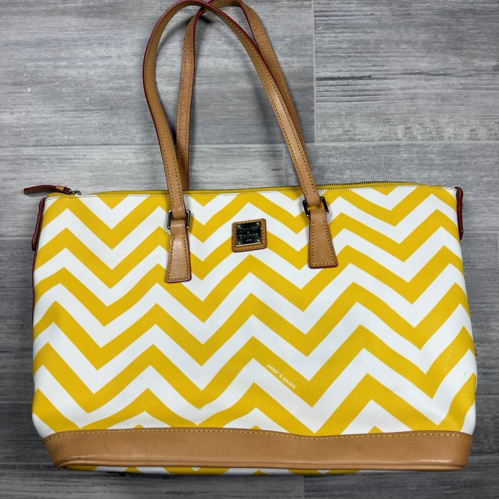 Dooney & Bourke Yellow/White Chevron Collection Satchel Bag And Coin Purse Women